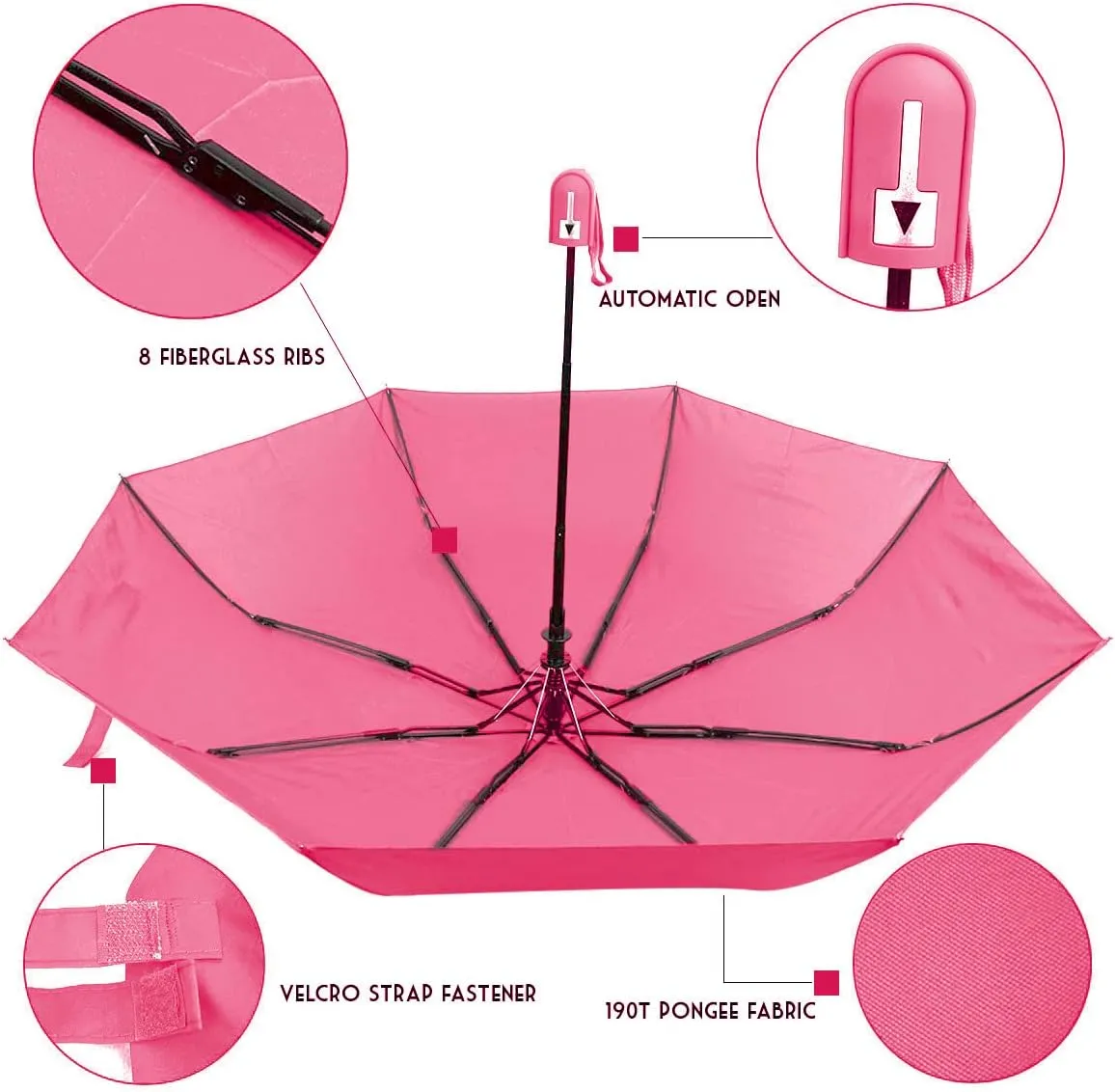 Compact Open Windproof Folding Portable Travel Solid Color Umbrella