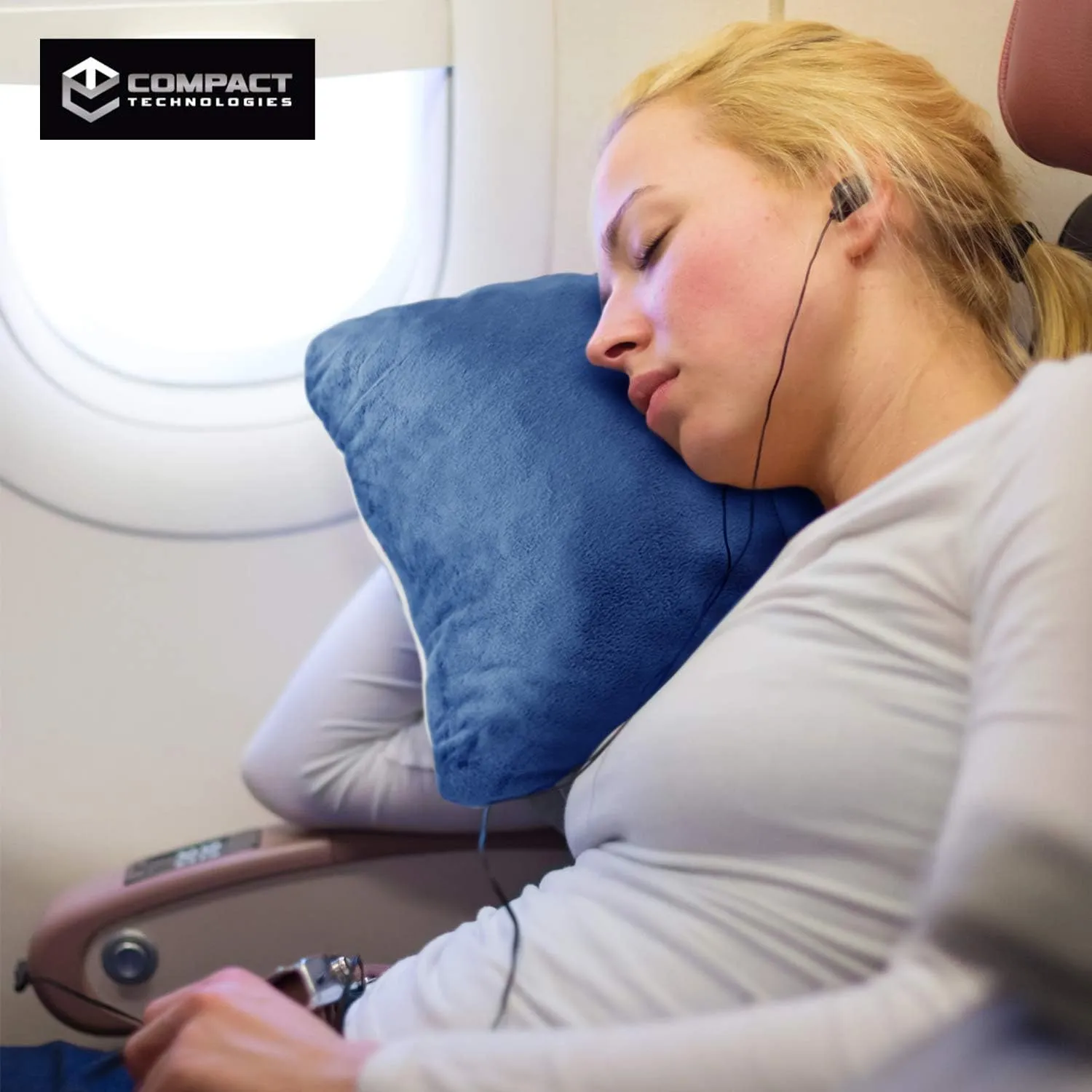 Compact Travel Pillow Made with Shredded Memory Foam and Super Soft Fleece Fabric for Ultimate Comfort in Travel. Patented Design Rolls and Compacts Small for Travel. (Blue)
