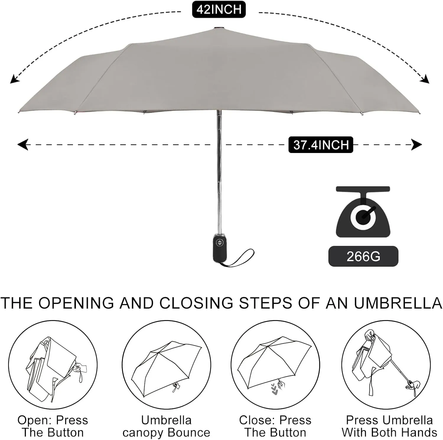 Compact Umbrella Automatic - Folding Travel Umbrella, Micro & Mini Design for Women's Purse or Pocket, Auto Open Close