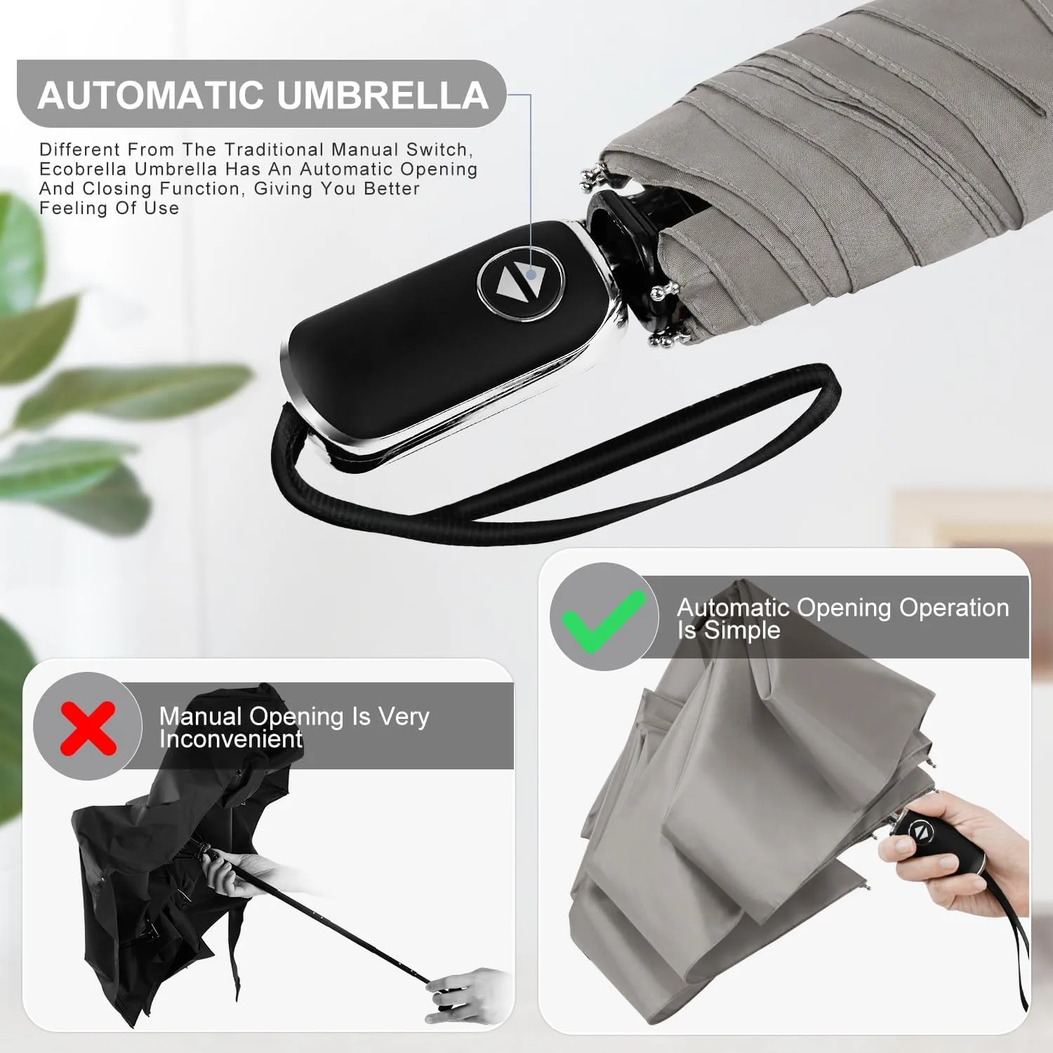 Compact Umbrella Automatic - Folding Travel Umbrella, Micro & Mini Design for Women's Purse or Pocket, Auto Open Close