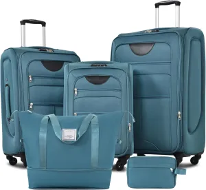Convenient Travel with Expandable 3-Piece Luggage Set, Lightweight Suitcases and Duffel Bag, Durable Fabric, Green