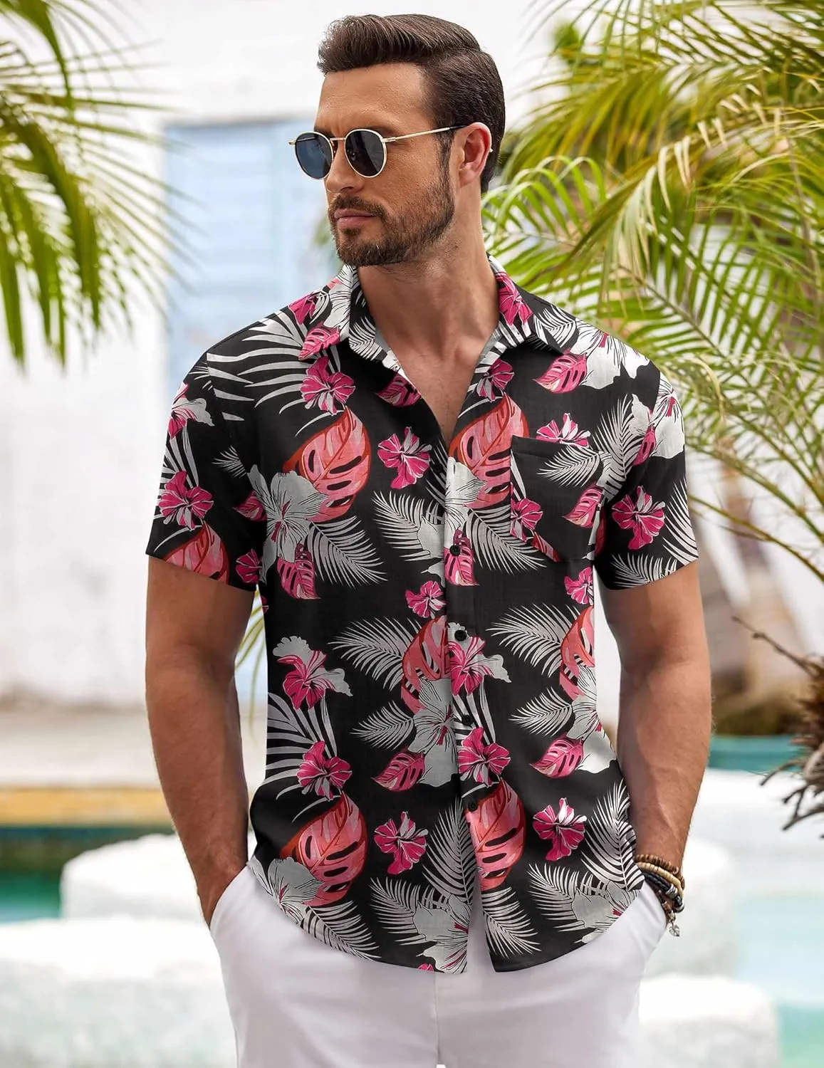 COOFANDY Mens Button Down Short Sleeve Shirt Casual Shirts Summer Beach Textured Shirts with Pocket