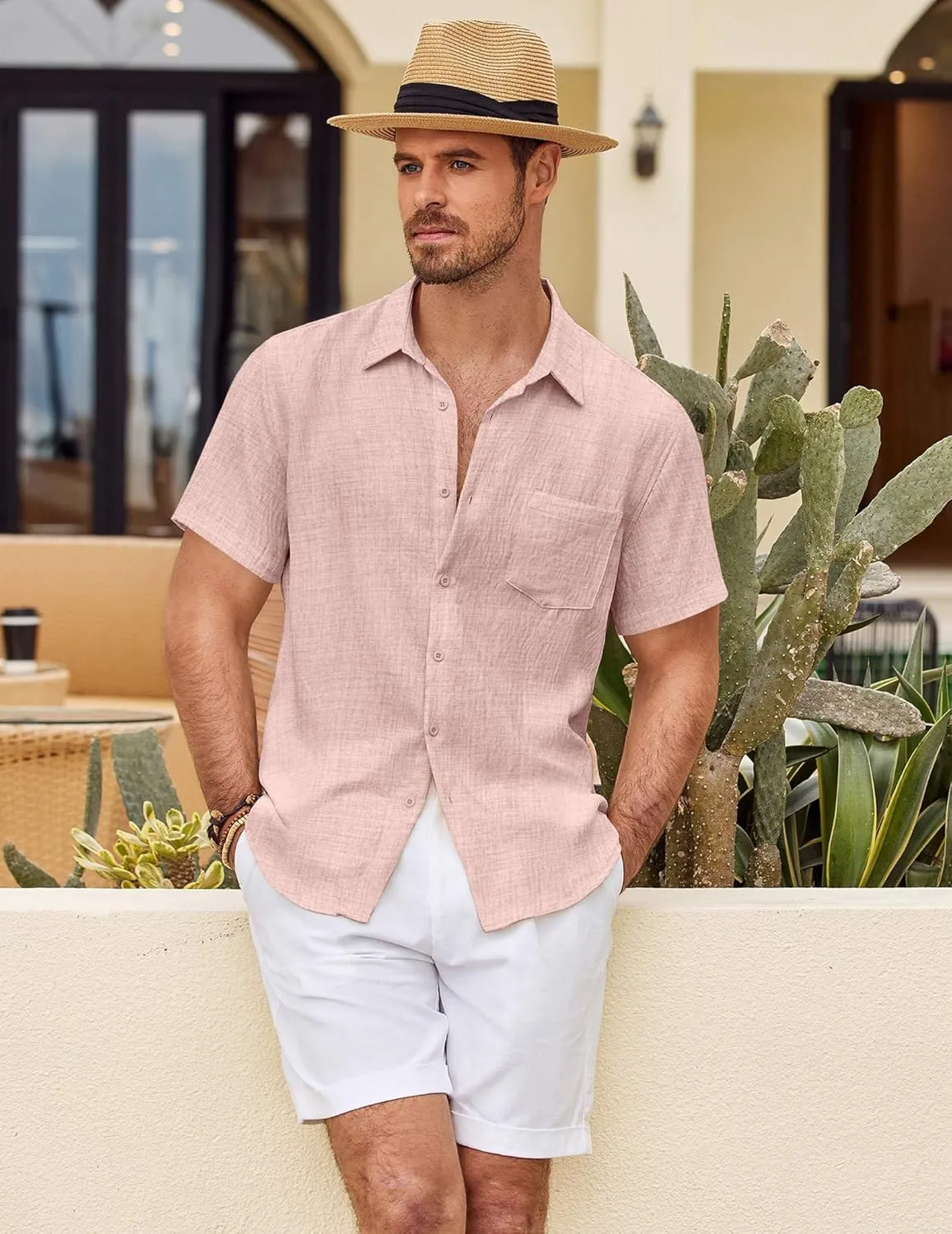COOFANDY Mens Button Down Short Sleeve Shirt Casual Shirts Summer Beach Textured Shirts with Pocket