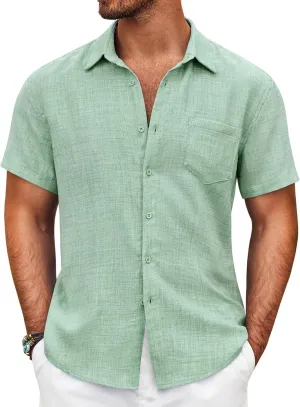 COOFANDY Mens Button Down Short Sleeve Shirt Casual Shirts Summer Beach Textured Shirts with Pocket