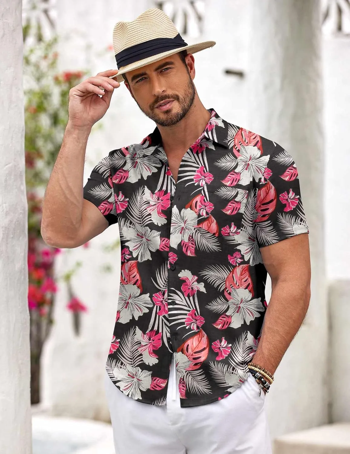 COOFANDY Mens Button Down Short Sleeve Shirt Casual Shirts Summer Beach Textured Shirts with Pocket