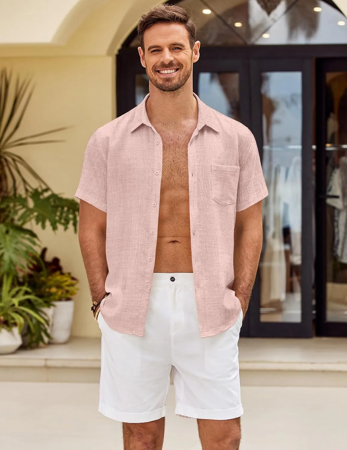 COOFANDY Mens Button Down Short Sleeve Shirt Casual Shirts Summer Beach Textured Shirts with Pocket