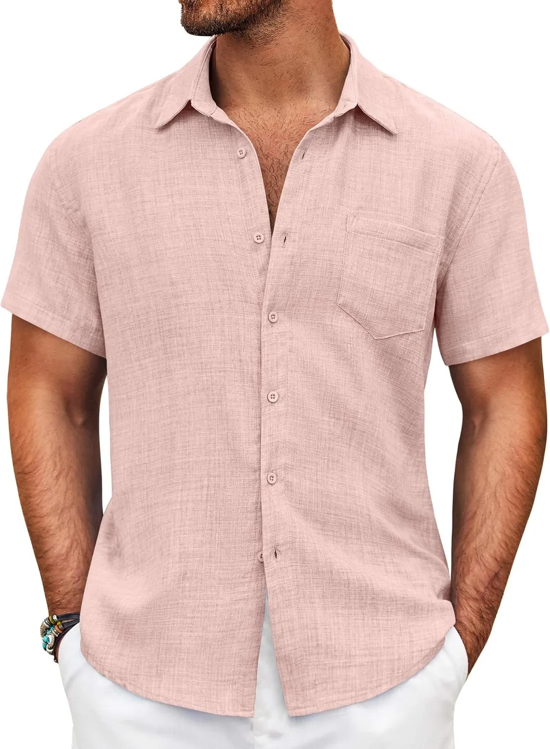 COOFANDY Mens Button Down Short Sleeve Shirt Casual Shirts Summer Beach Textured Shirts with Pocket