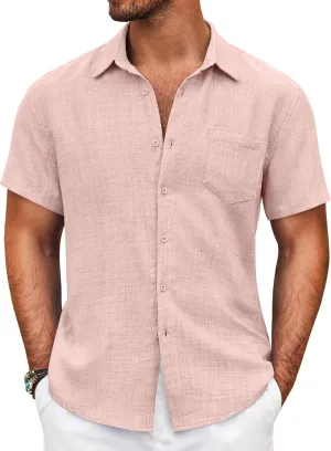 COOFANDY Mens Button Down Short Sleeve Shirt Casual Shirts Summer Beach Textured Shirts with Pocket