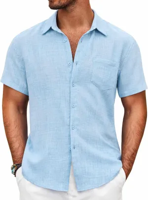 COOFANDY Mens Button Down Short Sleeve Shirt Casual Shirts Summer Beach Textured Shirts with Pocket