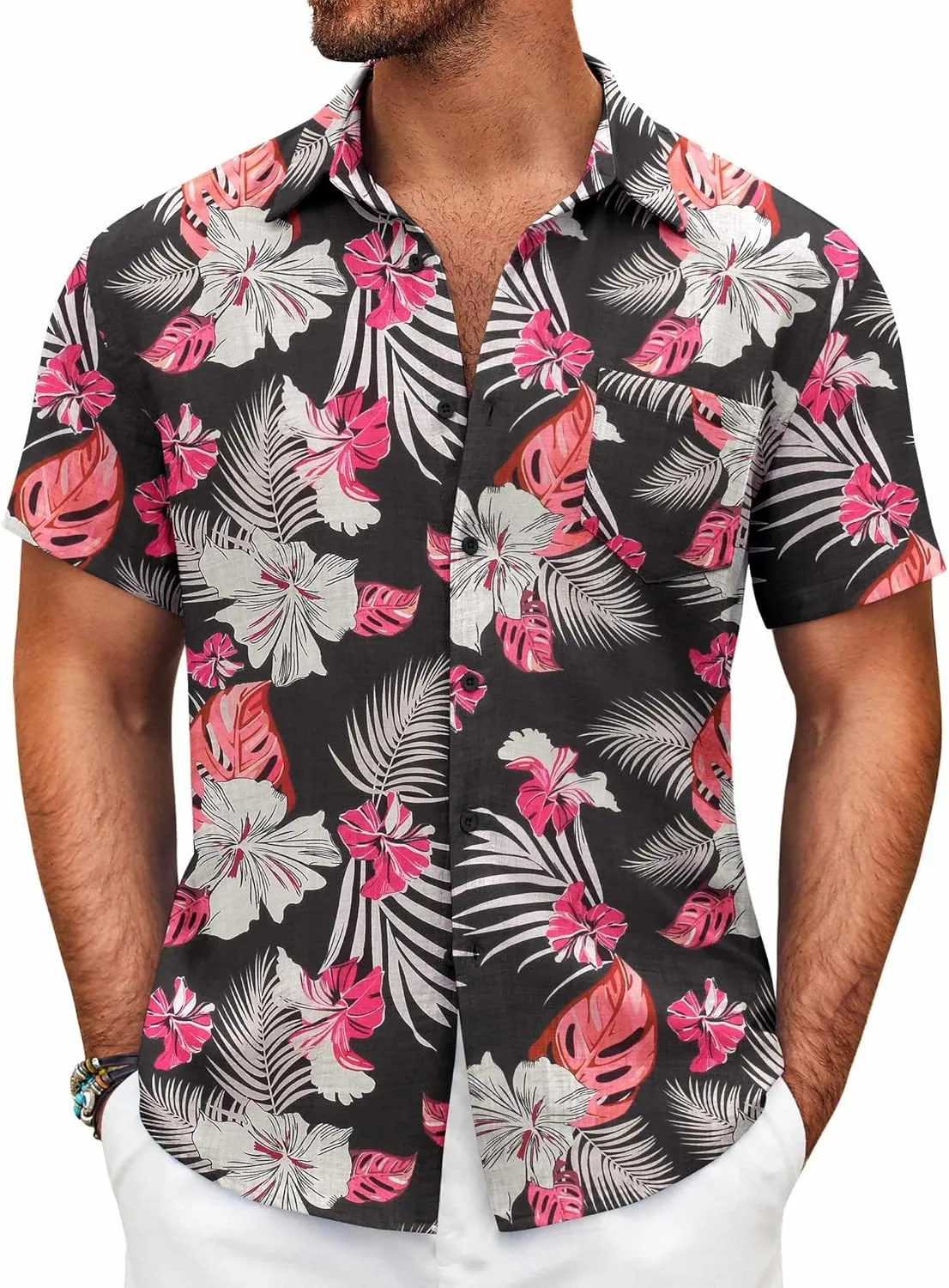COOFANDY Mens Button Down Short Sleeve Shirt Casual Shirts Summer Beach Textured Shirts with Pocket