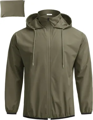 COOFANDY Men's Packable Rain Jacket Lightweight Waterproof Raincoat with Hood Travel Hiking Golf Windbreaker