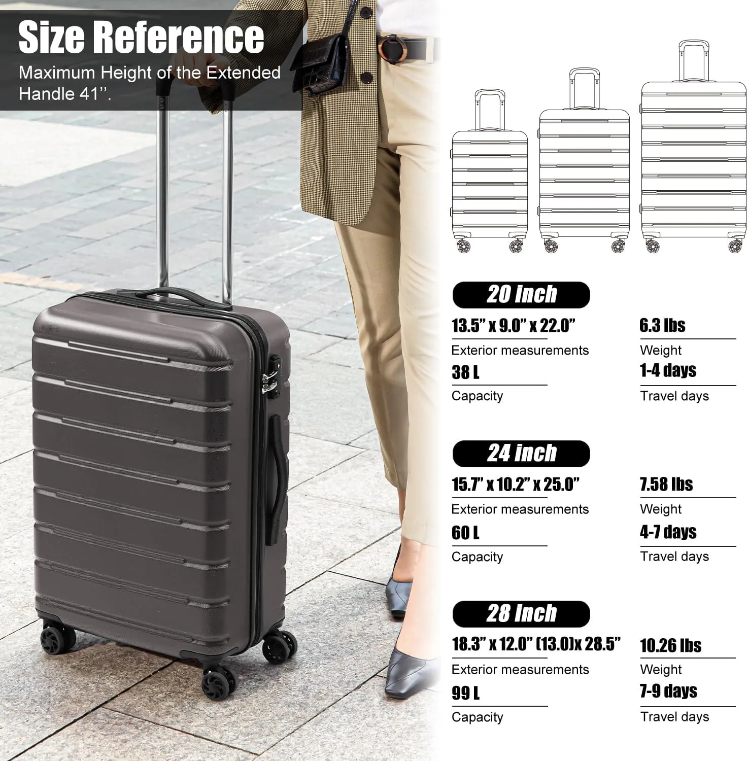 Coolife Luggage Suitcase Carry-on Spinner TSA Lock USB Port Expandable (only 28’’) Lightweight Hardside Luggage (Ice Blue, S(20in_carry on))