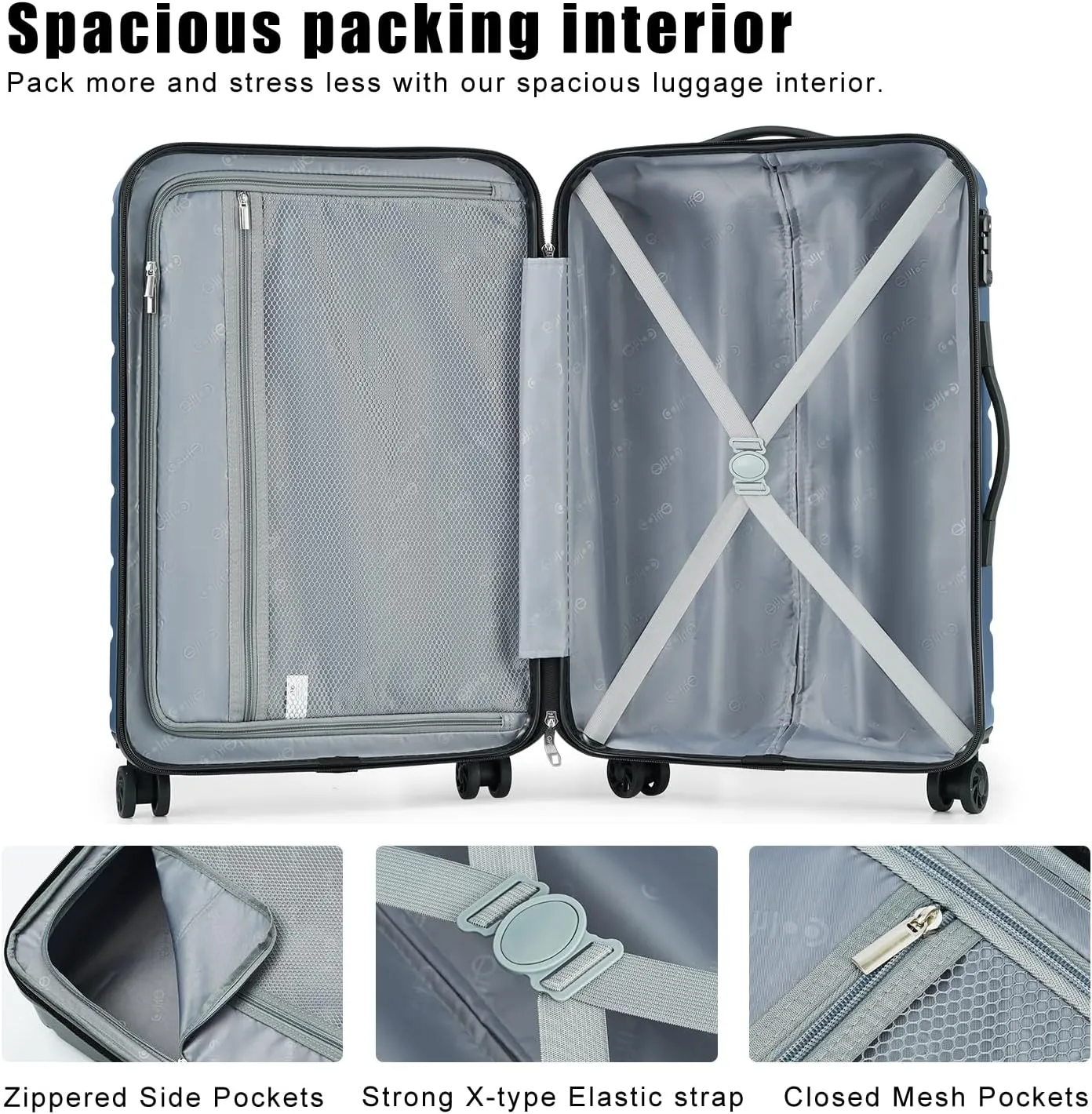 Coolife Luggage Suitcase Carry-on Spinner TSA Lock USB Port Expandable (only 28’’) Lightweight Hardside Luggage (Ice Blue, S(20in_carry on))