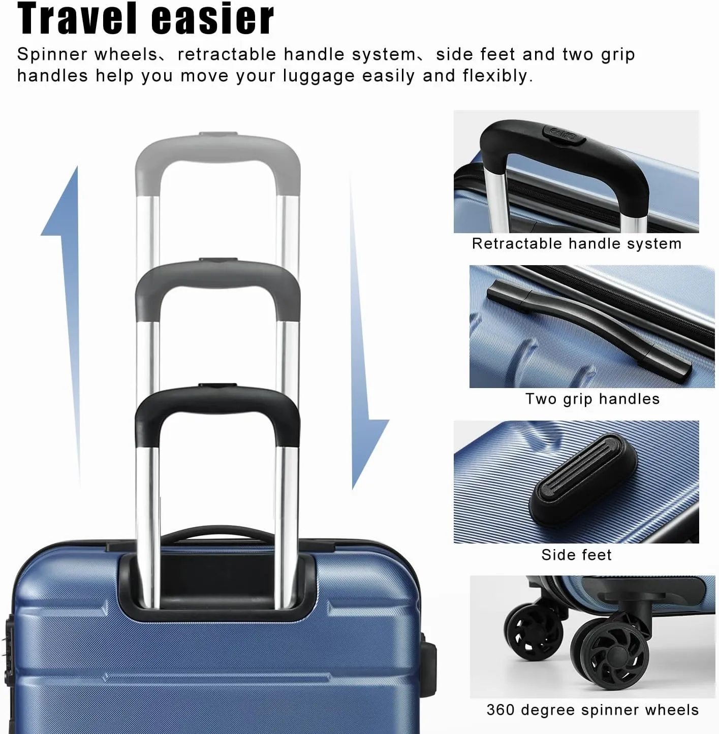 Coolife Luggage Suitcase Carry-on Spinner TSA Lock USB Port Expandable (only 28’’) Lightweight Hardside Luggage (Ice Blue, S(20in_carry on))