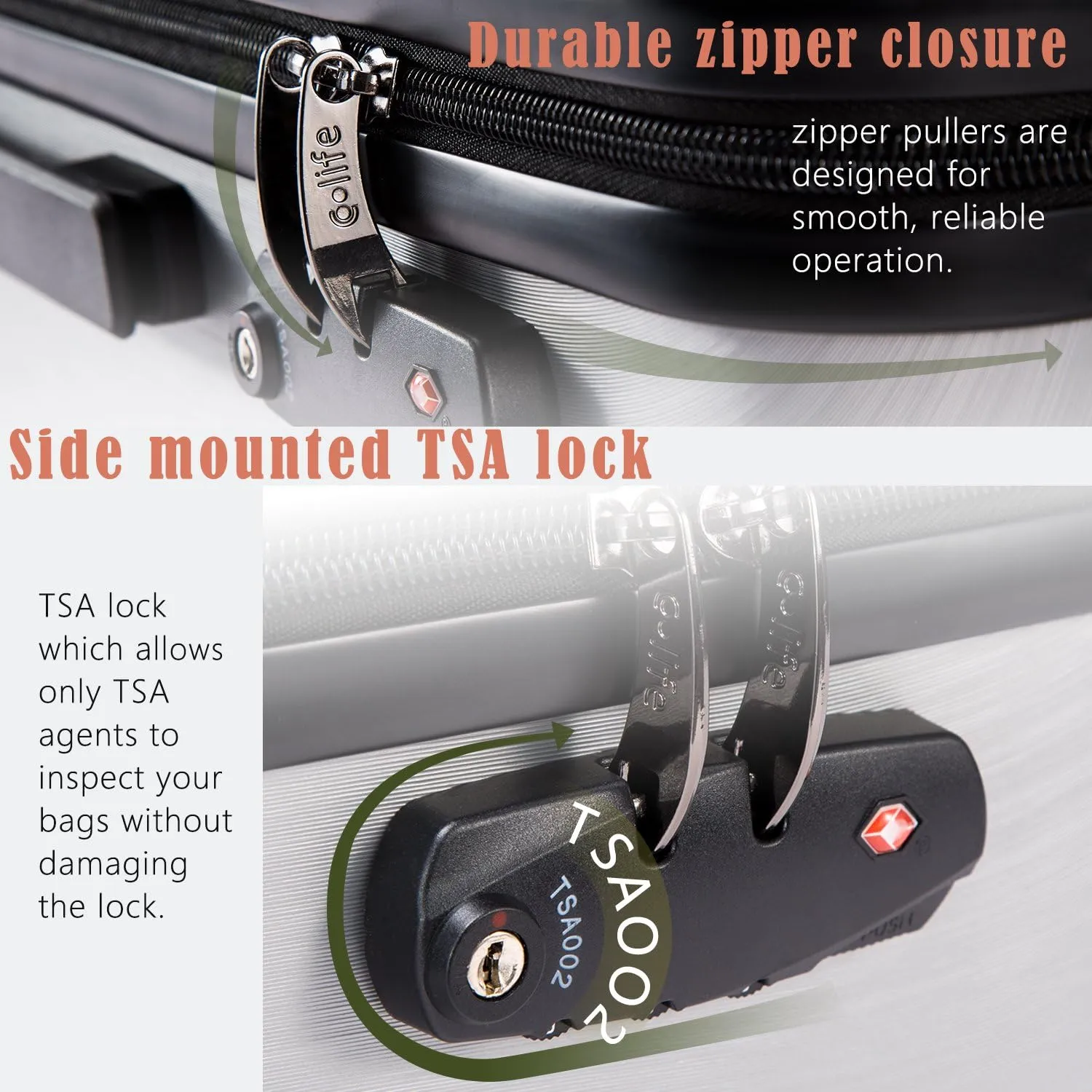 Coolife Luggage Suitcase PC ABS with TSA Lock Spinner Carry on Hardshell Lightweight 20in 24in 28in (sliver, M(24IN))