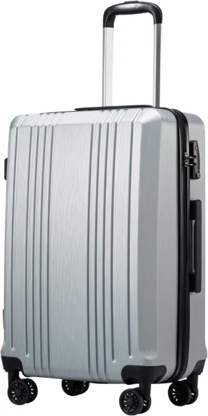 Coolife Luggage Suitcase PC ABS with TSA Lock Spinner Carry on Hardshell Lightweight 20in 24in 28in (sliver, M(24IN))