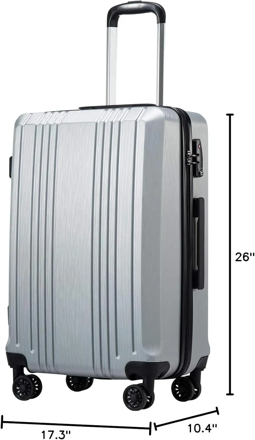 Coolife Luggage Suitcase PC ABS with TSA Lock Spinner Carry on Hardshell Lightweight 20in 24in 28in (sliver, M(24IN))