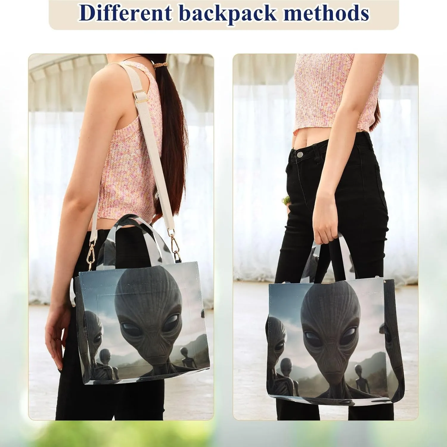 Corduroy Tote Bag Aliens Flying Saucers for Women Large Shoulder Bag with Pockets for Beach Work Travel Shopping S