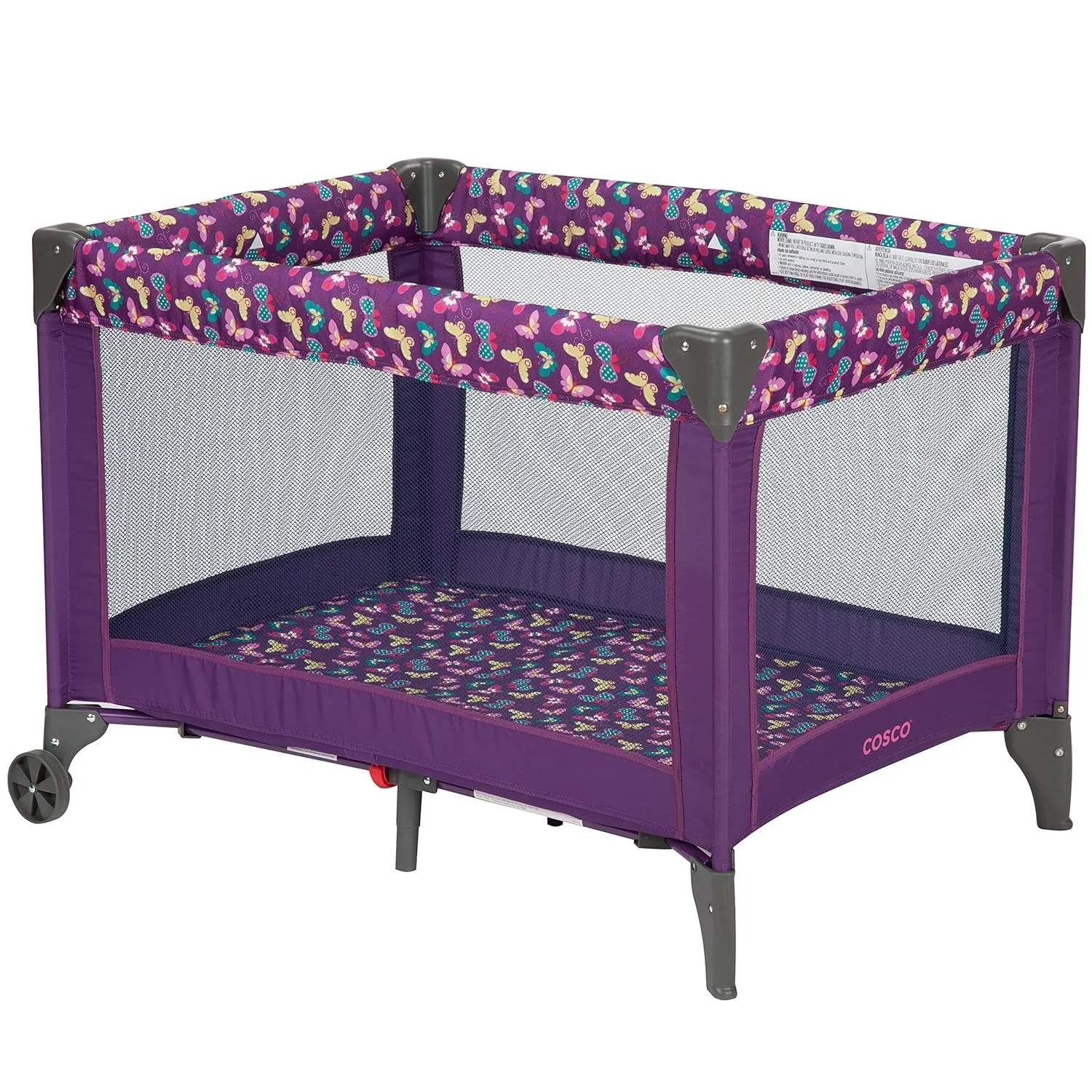 Cosco Funsport Compact Portable Playard, Lightweight, Easy Set up, Foldable Baby Playpen with Carry Bag, Butterfly Twirl
