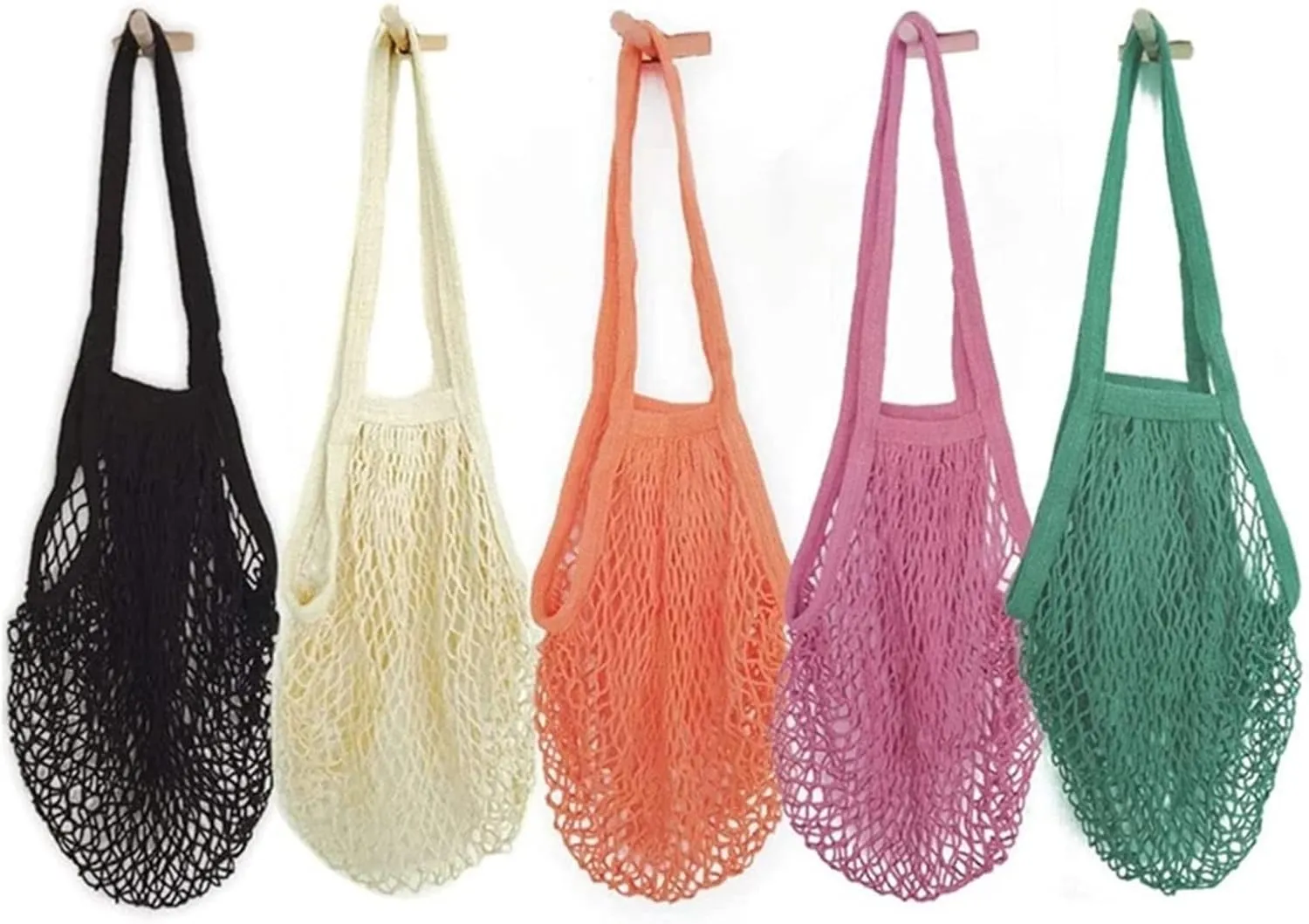 Cotton String Shopping Bags Reusable Washable Grocery Mesh Bags Organizer for Grocery Shopping Net Bags with Long Handle