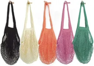 Cotton String Shopping Bags Reusable Washable Grocery Mesh Bags Organizer for Grocery Shopping Net Bags with Long Handle