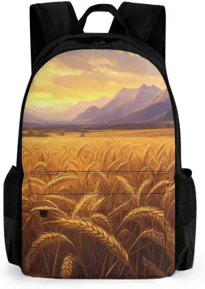 Country Wheat Golden Sunset Laptop Backpacks 16 Inch Travel Shoulder Bag Multipurpose Casual Hiking Daypack