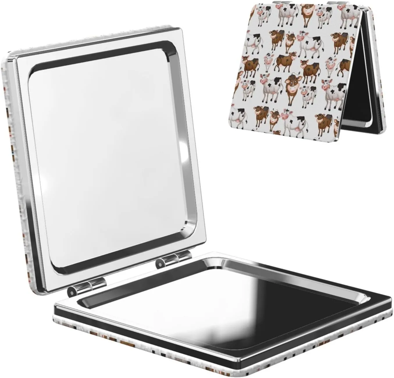 Cow Pattern Women Small Makeup Mirror Compact Handheld Cosmetic Mirror for Purse Pocket