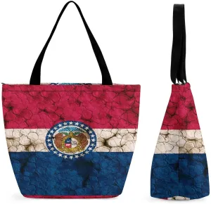 Cracked Soil Missouri Flag Women's Reusable Shopping Bags Foldable Tote Bag Lightweight Handbag for Work Travel
