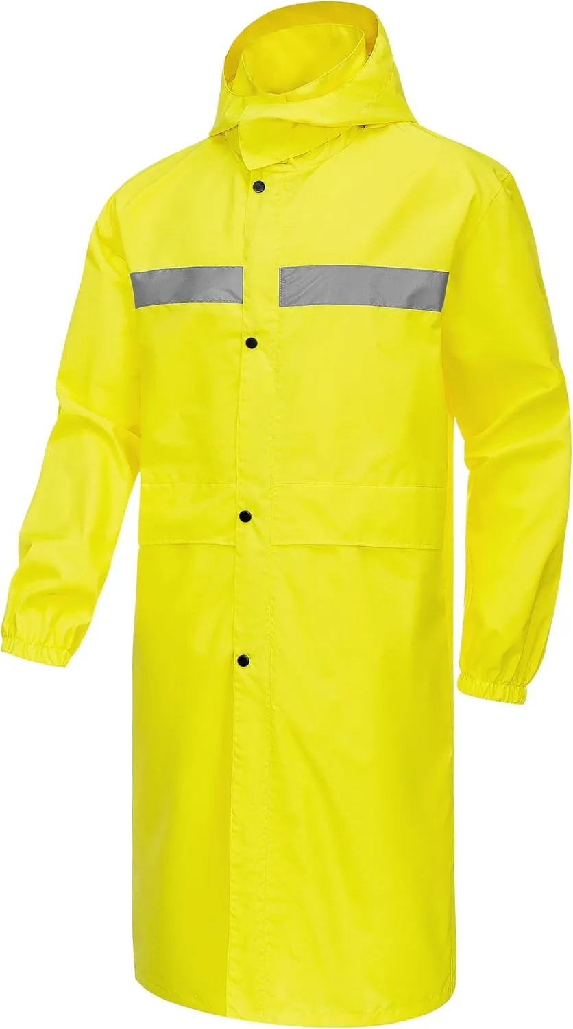 CREATMO US Men's Long Rain Coat Waterproof Packable Rain Jacket Outdoor Lightweight Windbreaker with Hood