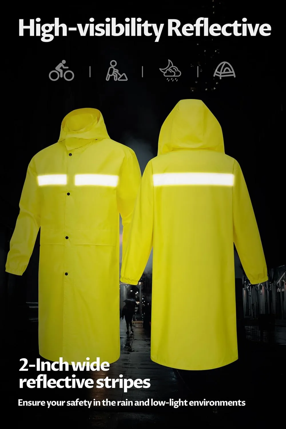 CREATMO US Men's Long Rain Coat Waterproof Packable Rain Jacket Outdoor Lightweight Windbreaker with Hood