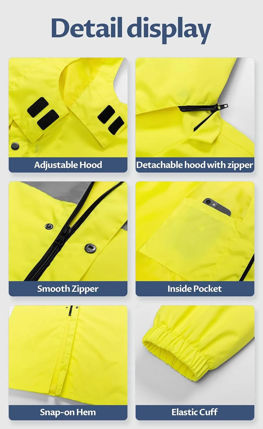 CREATMO US Men's Long Rain Coat Waterproof Packable Rain Jacket Outdoor Lightweight Windbreaker with Hood