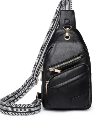 Crossbody Sling Bags for Women Men Vegan Leather Travel Purse Fashionable Chest Bag with Patterned Strap