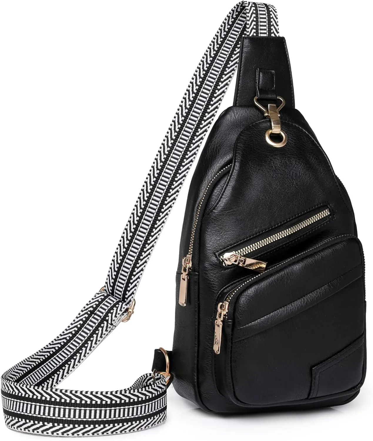 Crossbody Sling Bags for Women Men Vegan Leather Travel Purse Fashionable Chest Bag with Patterned Strap
