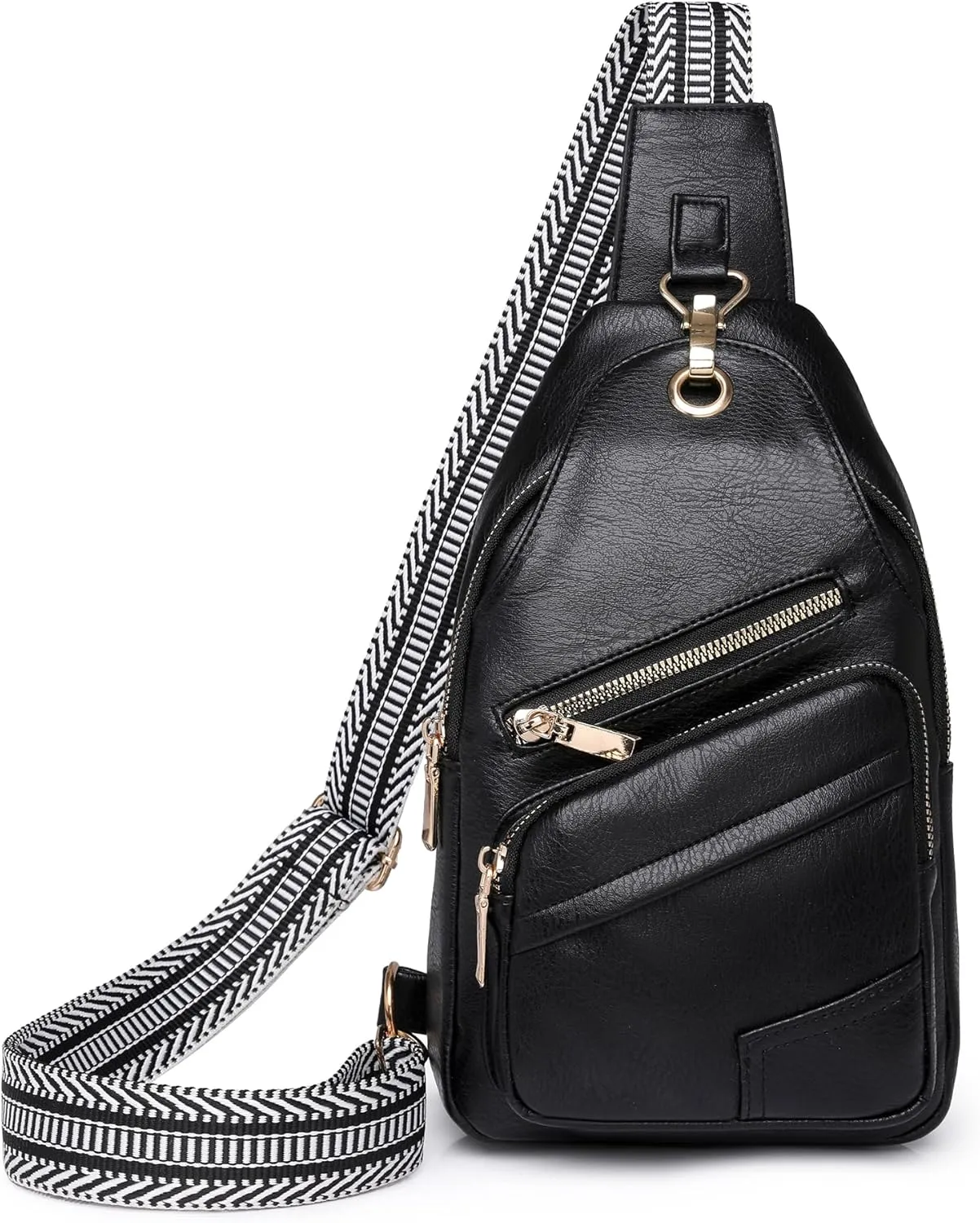 Crossbody Sling Bags for Women Men Vegan Leather Travel Purse Fashionable Chest Bag with Patterned Strap