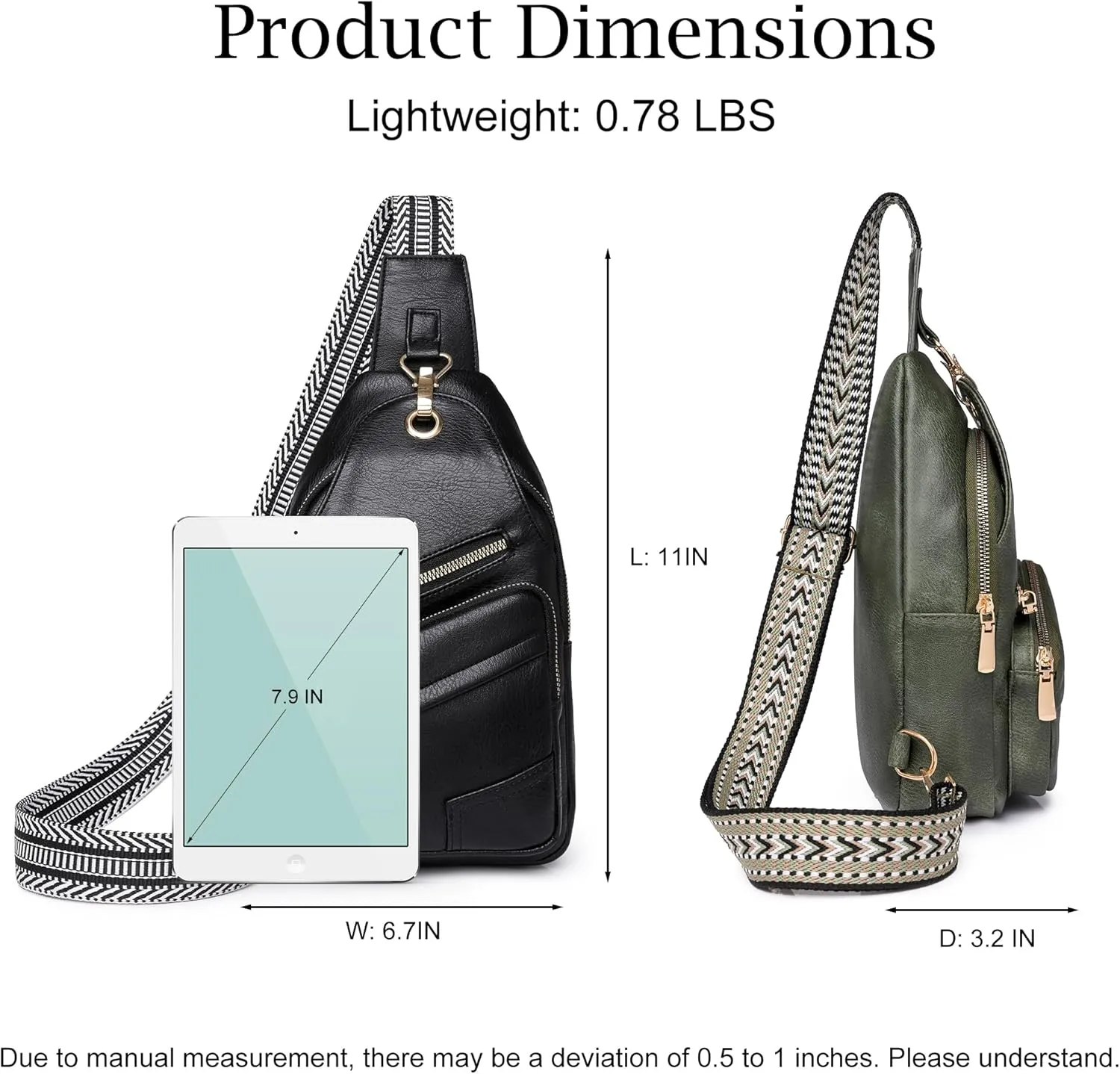 Crossbody Sling Bags for Women Men Vegan Leather Travel Purse Fashionable Chest Bag with Patterned Strap