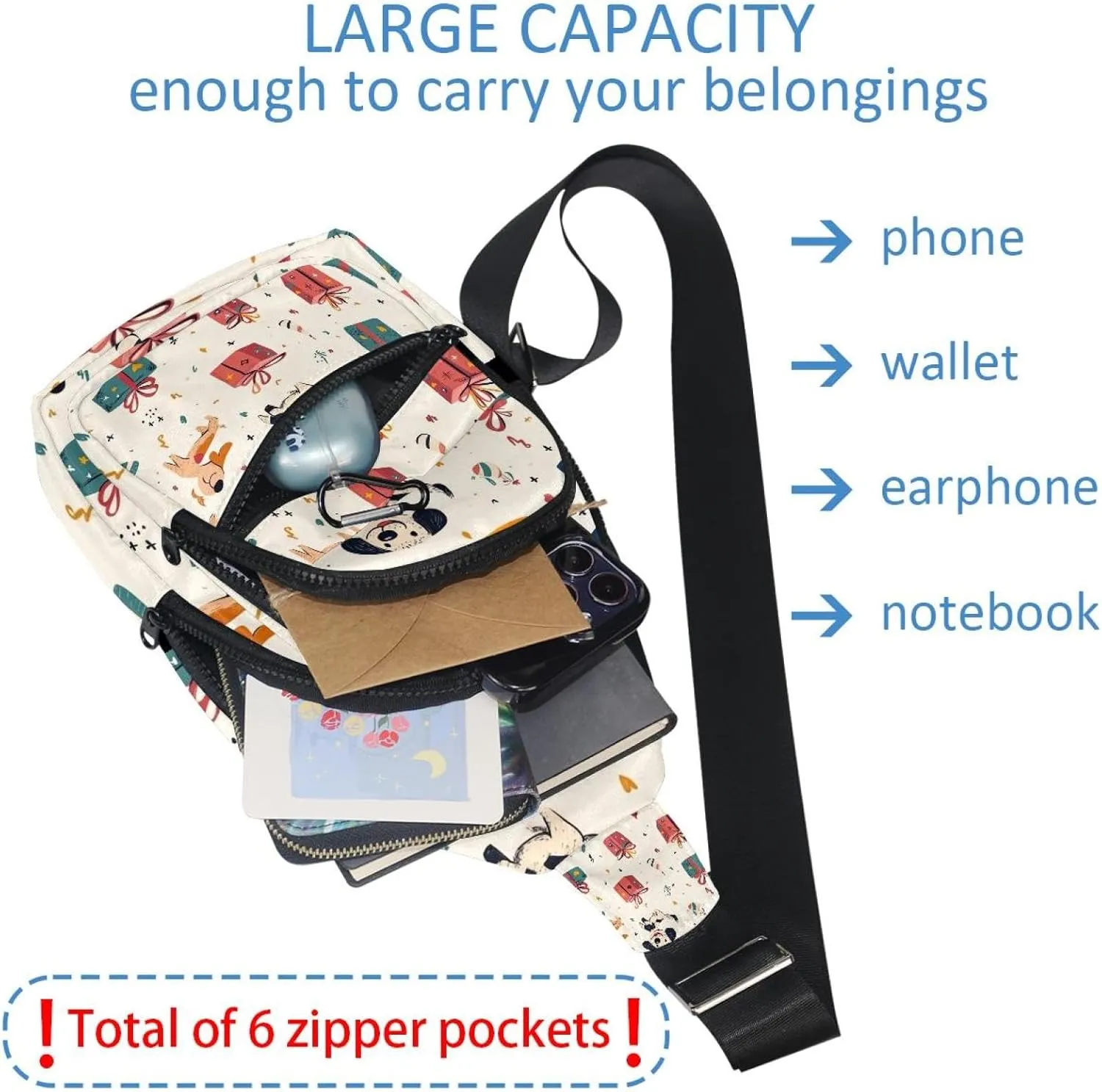 Crossbody Small Sling Bag Backpack for Women Men, cute funny dogs and gifts (12) Chest Daypack Crossbody Travel Sports Hiking