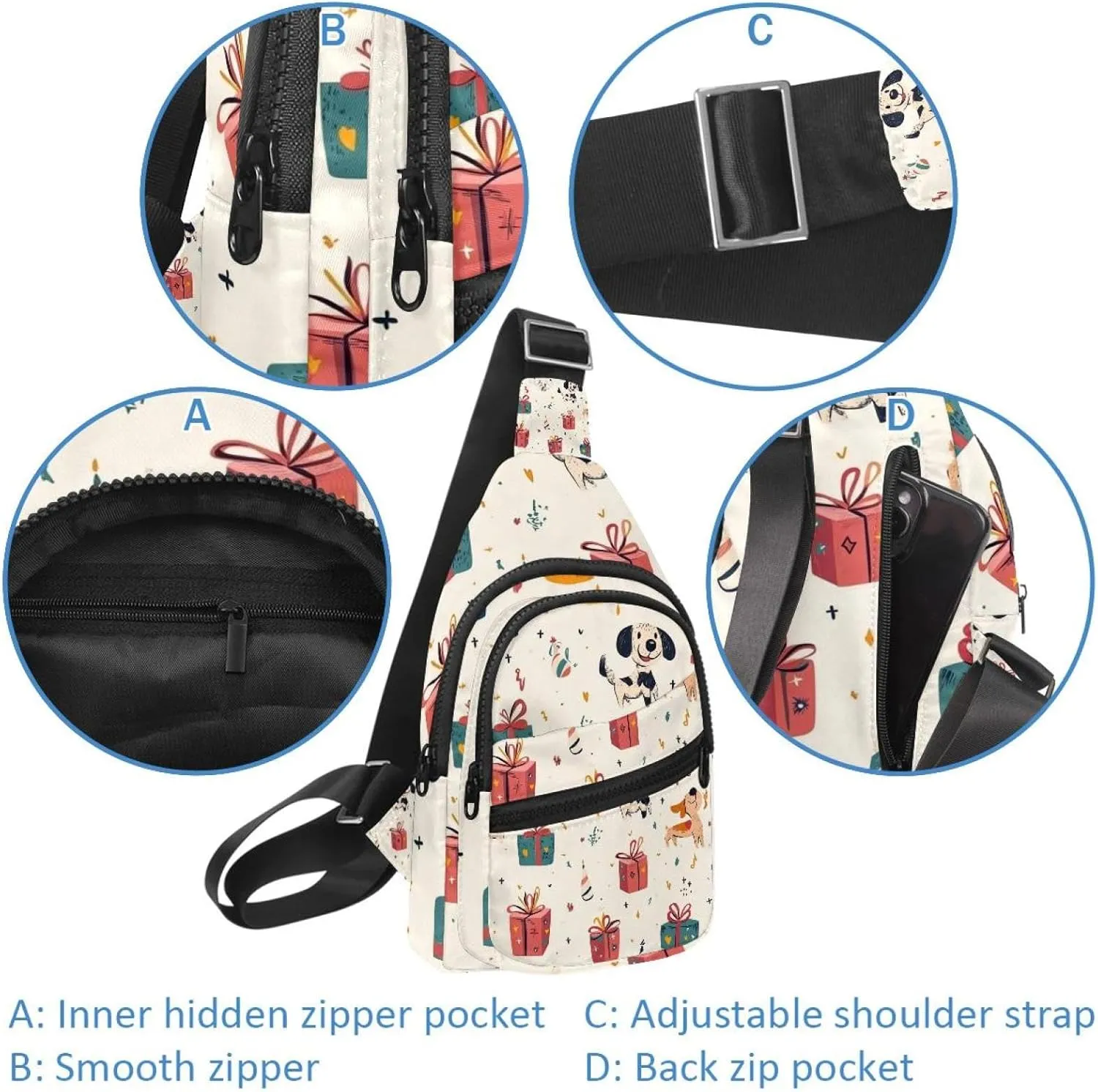 Crossbody Small Sling Bag Backpack for Women Men, cute funny dogs and gifts (12) Chest Daypack Crossbody Travel Sports Hiking