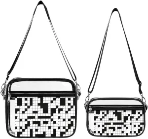 Crossword Puzzle Pattern Transparent Cross Bag Two-piece Set, Fashionable Transparent Bag