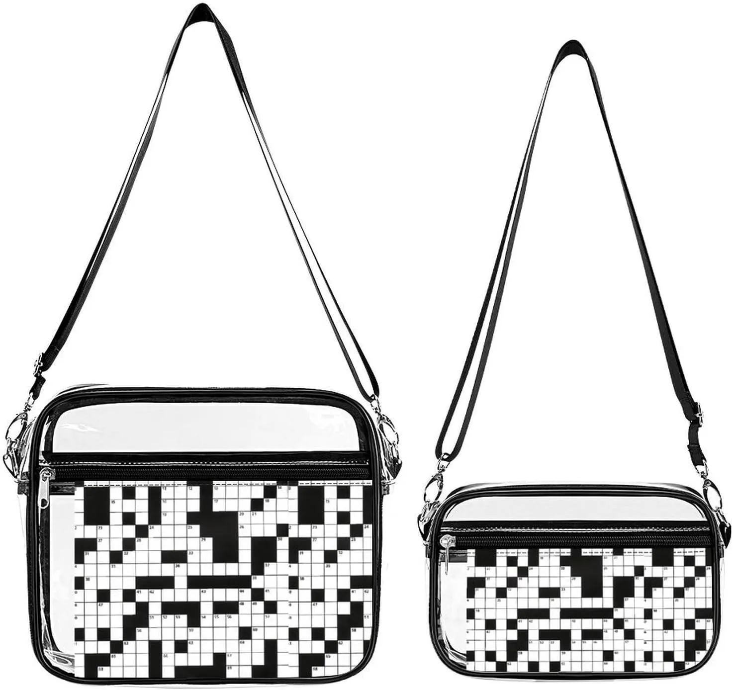 Crossword Puzzle Pattern Transparent Cross Bag Two-piece Set, Fashionable Transparent Bag