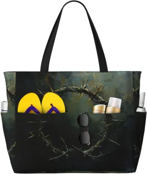 Crown Of Thorns Print Stylish Beach Tote Bag,Large Capacity Handbag,Perfect For Women'S Vacation And Daily Use