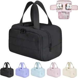Cureaway Travel Cosmetic Bag, Large Capacity Wide-Open Travel Cosmetic Bag, Humidity Travels Cosmetic Bags, for Women with Divider and Handle Lightweight Waterproof (Black)