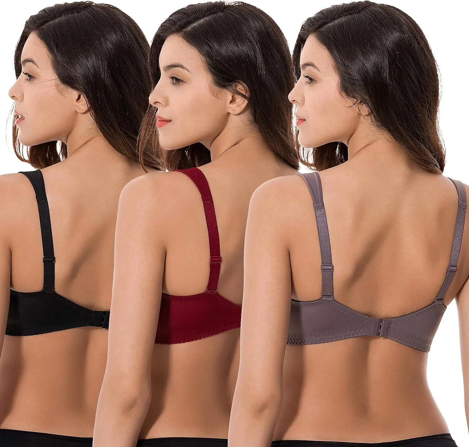 Curve Muse Plus Size Unlined Minimizer Wirefree Bras with Embroidery Lace-3Pack
