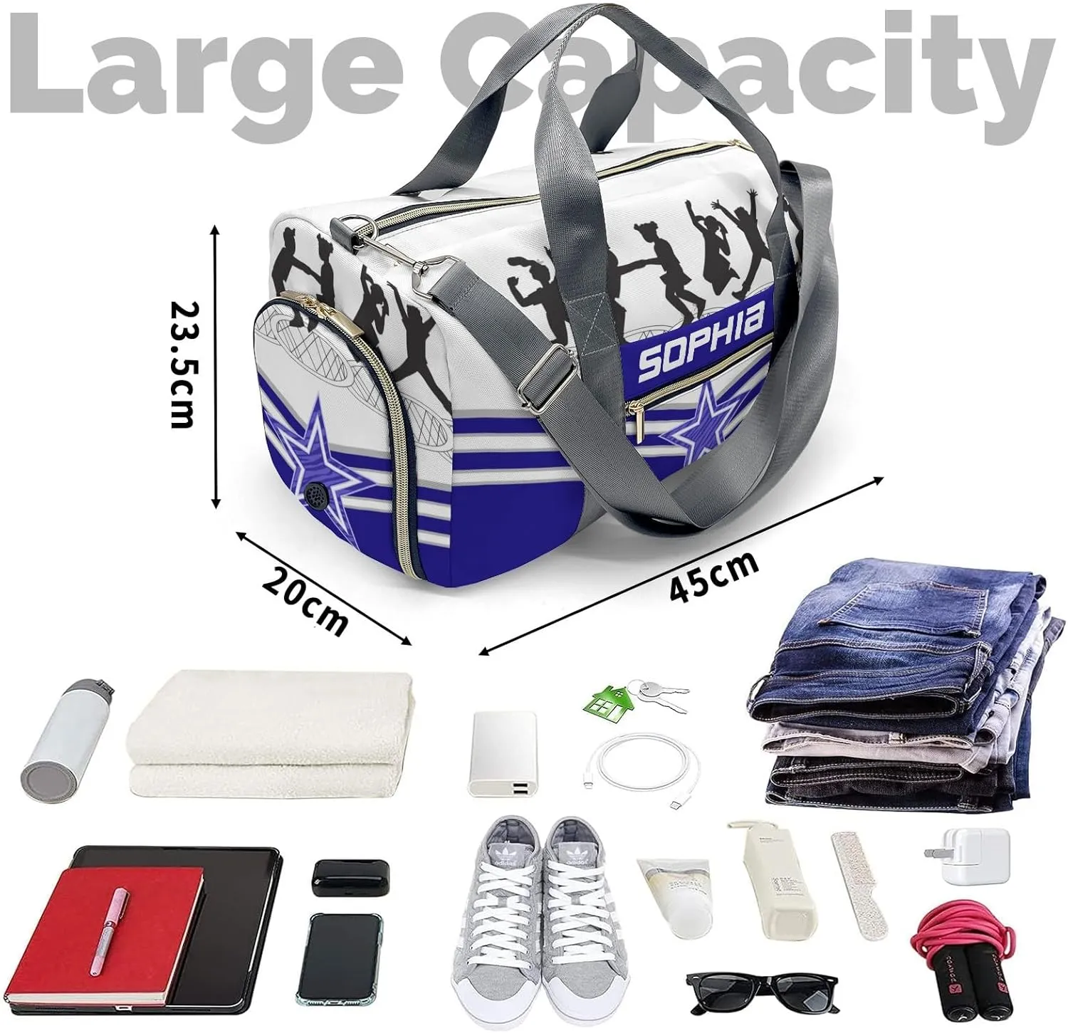 Custom Duffel Bag Jumping Trampoline Blue Athlete Multi-Function Travel Bag Sporty and Stylish: The Best Travel Bags for Athletes