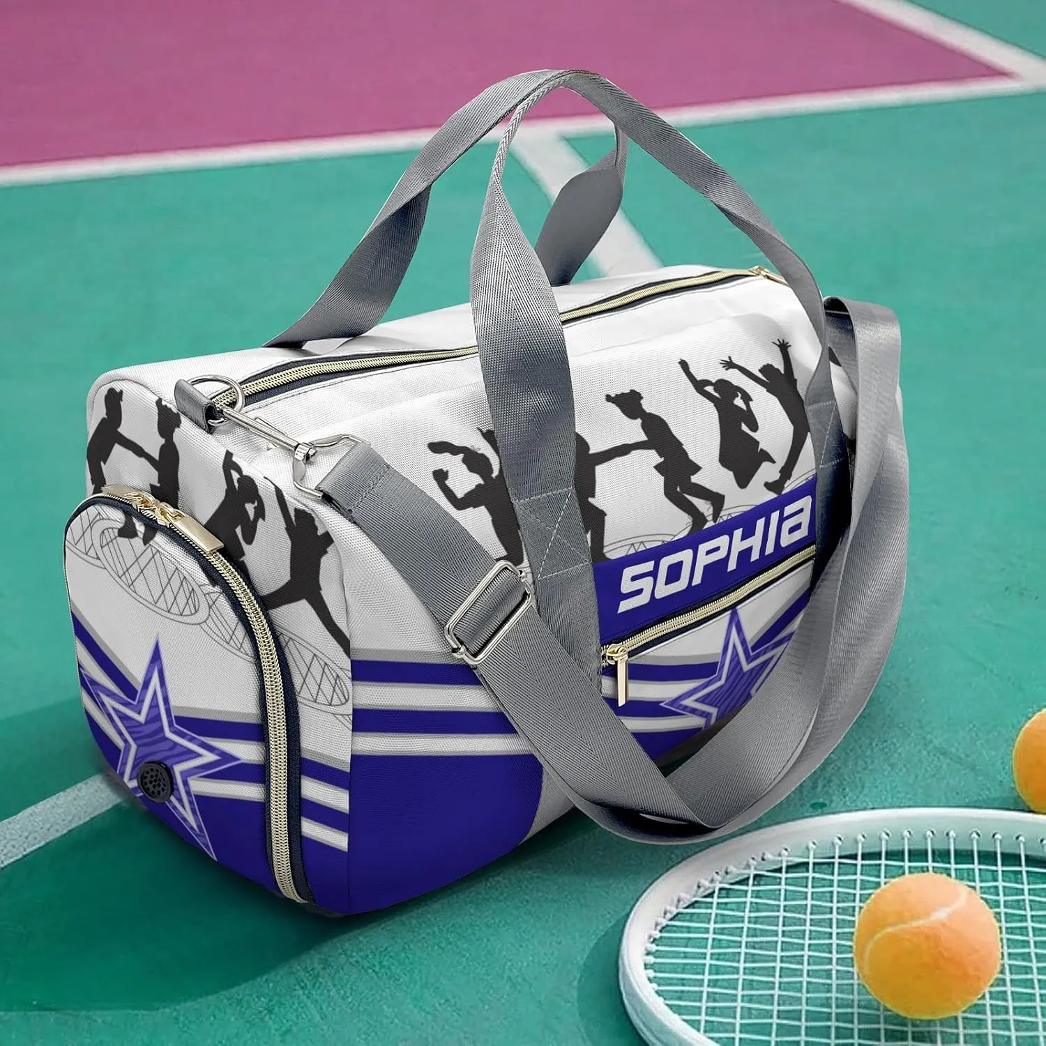Custom Duffel Bag Jumping Trampoline Blue Athlete Multi-Function Travel Bag Sporty and Stylish: The Best Travel Bags for Athletes