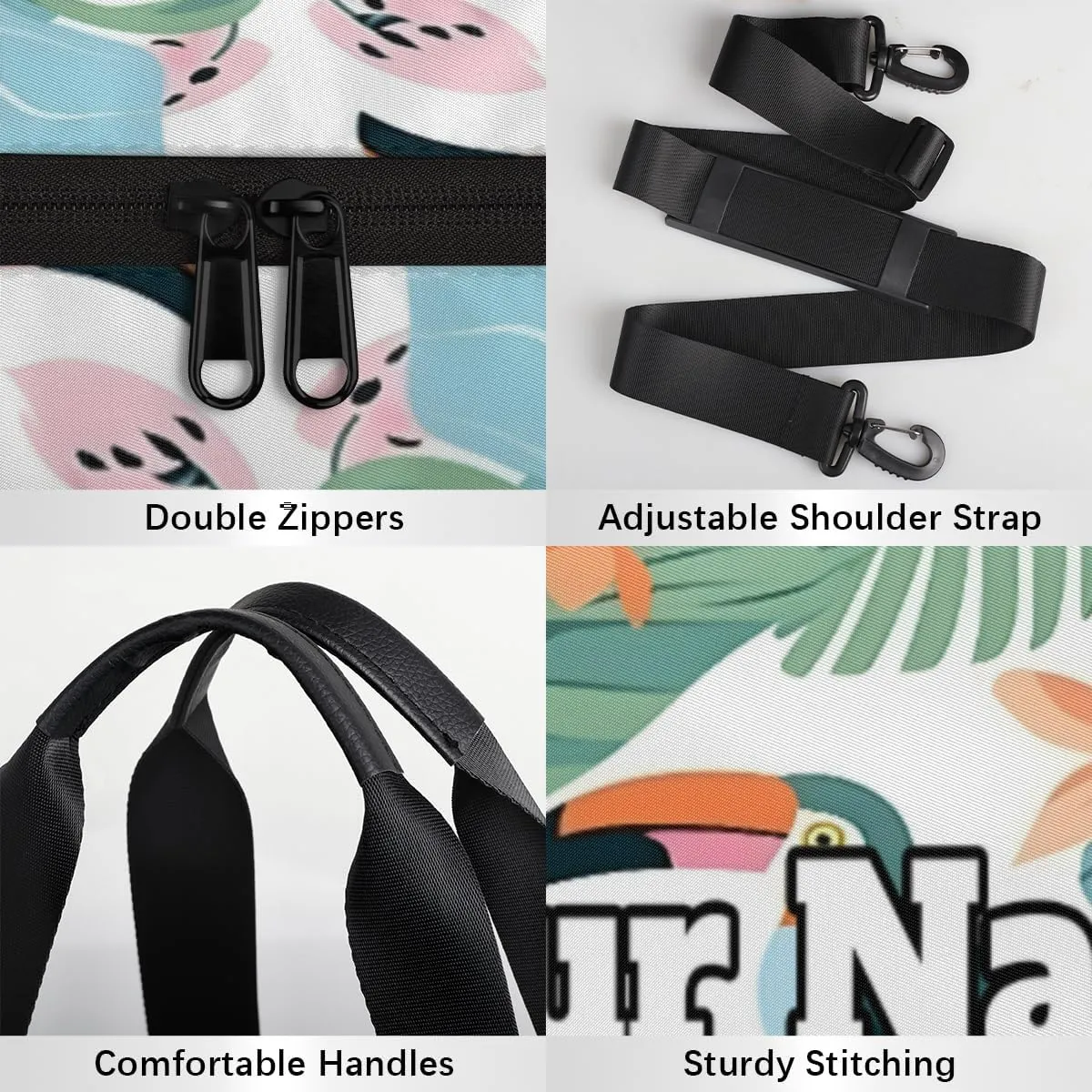 Custom Gym Bag for Women Men with Name, Personalized Floral Birds Duffel Bag for Sports, Waterproof Dance Bag, Lightweight Carryon Gym Bag, Tropical Palm Leaves