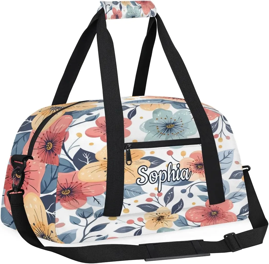 Custom Kids Sport Duffel Bags Gym Bag for Girls and Boys Weekender Tote Sports Bags for Traveling Blue Flowers