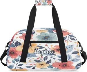 Custom Kids Sport Duffel Bags Gym Bag for Girls and Boys Weekender Tote Sports Bags for Traveling Blue Flowers