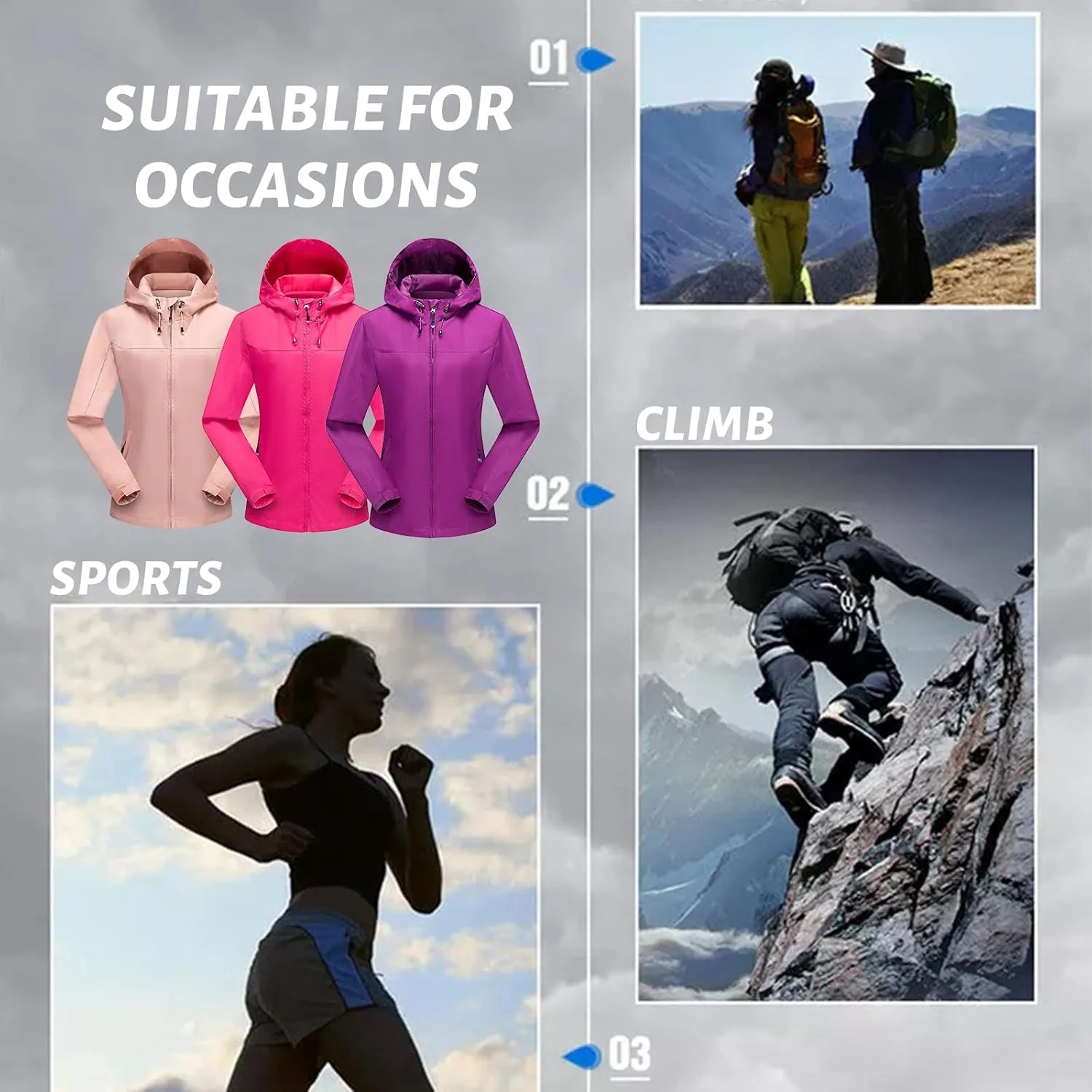 Custom Logo Women's Waterproof Rain Jacket Lightweight Hooded Raincoat for Hiking Travel Outdoor