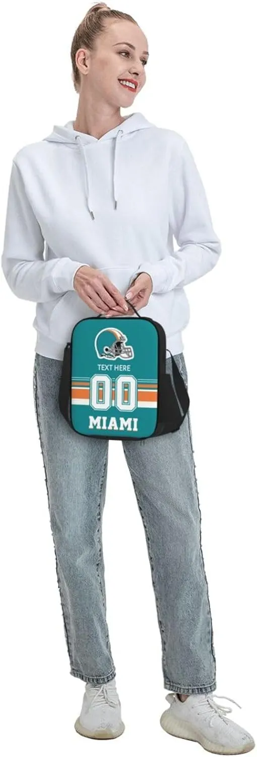 Custom Miami Lunch Bag Gifts For Men Women Fans, Personalized Name And Number Lunch Box Adjustable Shoulder Straps Insulated Lunch Bags For Work Picnic Travel
