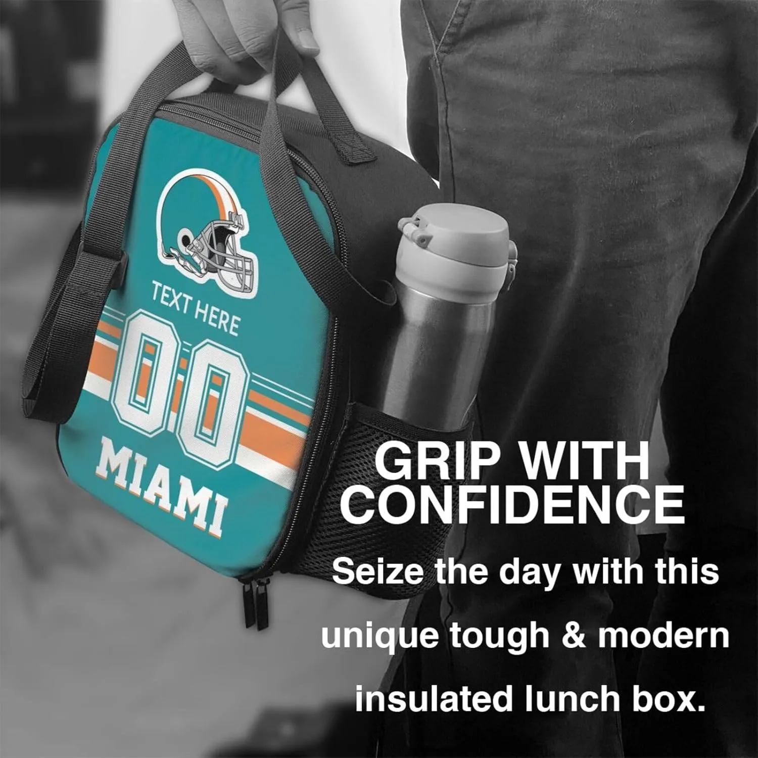 Custom Miami Lunch Bag Gifts For Men Women Fans, Personalized Name And Number Lunch Box Adjustable Shoulder Straps Insulated Lunch Bags For Work Picnic Travel